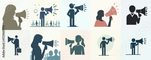 vector illustration set of people using loudspeakers