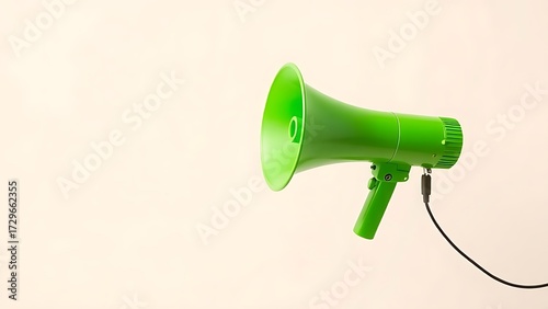 Green megaphone on neutral background, representing marketing and clear communication.
