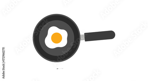 A freshly cooked sunny side up fried egg sizzling in a black frying pan, perfect for breakfast or brunch, isolated on transparent background, svg vector illustration.