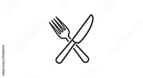 Crossed fork and knife icon vector illustration for restaurant branding, food service, culinary designs. Isolated on transparent background, svg.