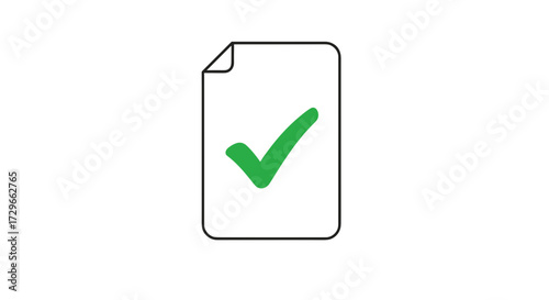 Document icon with green checkmark, symbolizing completion, approval, success, verification, and tasks, on a transparent background, vector illustration, svg.