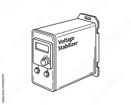 Detailed vector graphic depicting a modern voltage stabilizer; Electrical Component