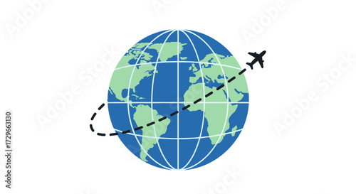 Earth globe and airplane, symbolizing global travel, business, and connection. Isolated on transparent background, vector illustration, svg