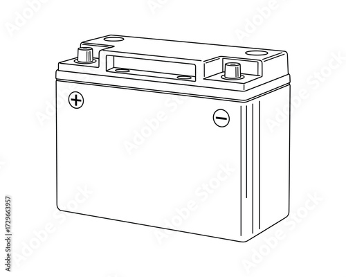 Detailed automotive battery outline illustration on a white background suitable for print