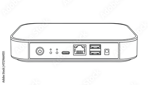 Minimalistic Illustration of a Streaming Media Player Back Panel with Ports and Buttons