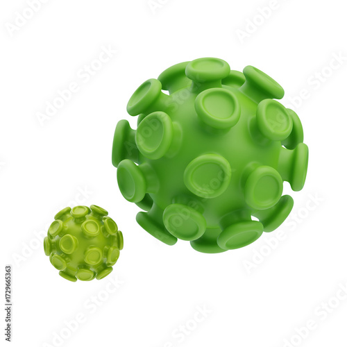 Green Spherical Virus Structures on Transparent Backdrop Illustrating Microbiology and Disease Threat in 3D Rendered Detail Medical and Scientific Visual