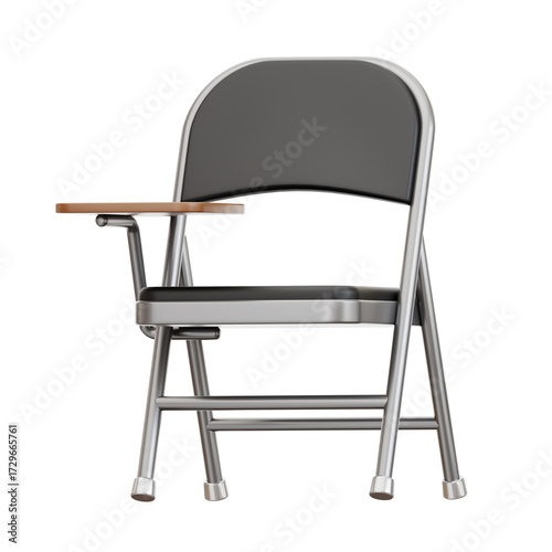 Isolated Student Chair with Black Seat and Wooden Writing Pad on Transparent Background for Educational Use or Furniture Design Illustration