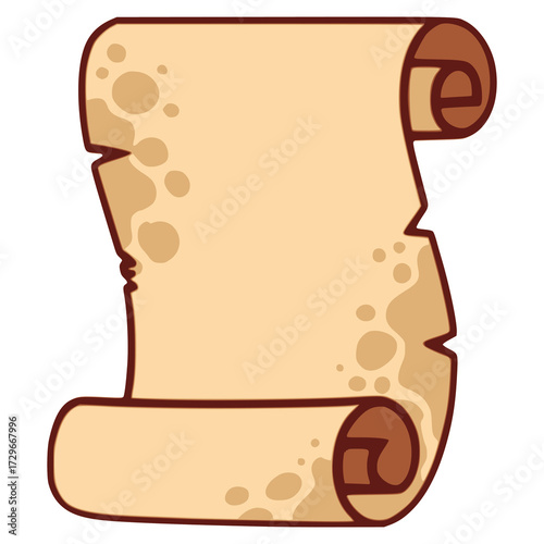 old stained papyrus scroll cartoon flat color vector illustration template design