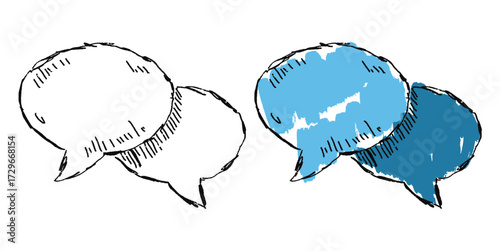 Grunge sketch hand-drawn chat bubble speech vector. Adds a raw, edgy feel to communication and social media designs. Features a gritty, distressed, and artistic aesthetic.