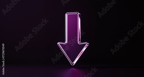 3D Rendered Neon Arrow Pointing Down on Dark Background
