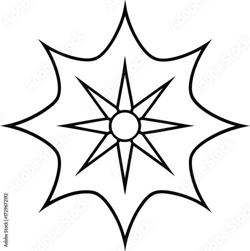 Black and white vector compass rose with a star symbol, a nautical design for direction and adventure