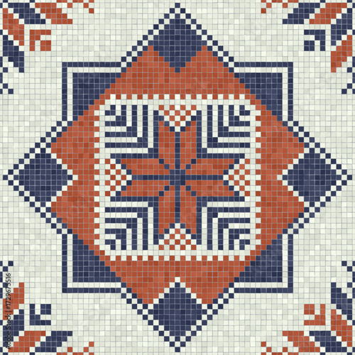 Mosaic tiles seamless pattern composition with traditional Palestinian motif. Editable vector background for print, background, web, wrapping.