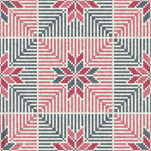 Mosaic tiles seamless pattern composition with traditional Palestinian motif. Editable vector background for print, background, web, wrapping.