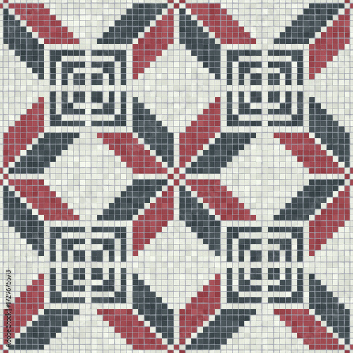 Mosaic tiles seamless pattern composition with traditional Palestinian motif. Editable vector background for print, background, web, wrapping.