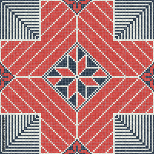 Mosaic tiles seamless pattern composition with traditional Palestinian motif. Editable vector background for print, background, web, wrapping.