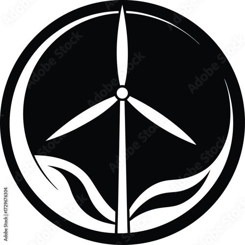 The compass rose icon vector illustration combines direction symbols like the cross, wind turbine, and arrow for a navigation and energy concept design
