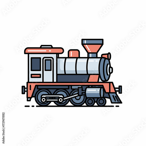 Illustration of a vintage steam train with red and gray accents.