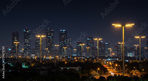 Wallpaper Mural Modern City Skyline at Night with Illuminated Buildings Torontodigital.ca