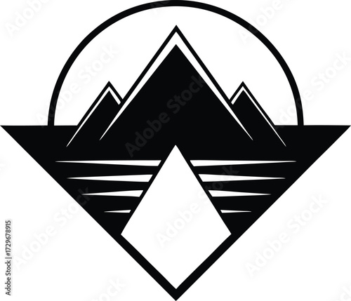 Black and white vector symbol of a pyramid as a fortune icon or travel sign illustration