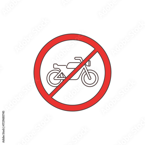 Prohibition sign indicating no motorcycles allowed in a designated area, symbolizing restrictions on vehicular access and traffic safety regulations