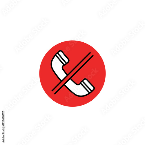 No Phone Icon Red Circle with Crossed-Out Telephone Receiver, Symbol of Silence, Stop Calling