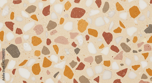 Elegant terrazzo seamless pattern with beige, brown, and orange chips for modern designs