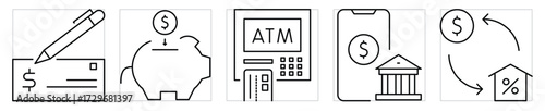 Banking related icons set. Vector editable stroke.