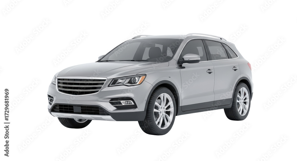 Fototapeta premium Silver SUV car studio shot isolated PNG with Transparent Background