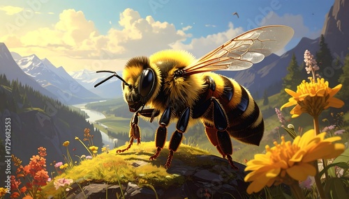 Fototapeta Naklejka Na Ścianę i Meble -  Bee in a mountain meadow