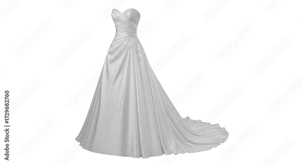 Obraz premium Elegant strapless wedding dress isolated PNG with Transparent Background