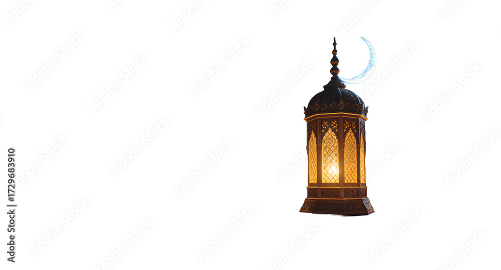Obraz premium A Glowing Lantern Under a Crescent Moon and Starry Night Sky in the Desert