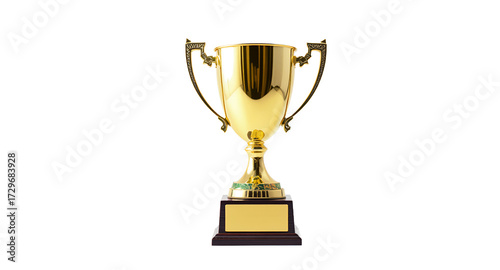 A Golden Award Cup on White Background, Trophy for Achievement, Victory, and Celebration.