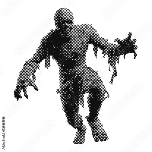 Modern grunge halftone effect scary mummy design element. trendy gritty montage design icon