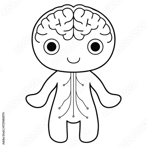 Cartoon brain person with nerves nervous system character