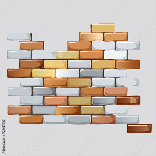 Stylized Brick Wall Texture in Warm Brown Gold and Silver Tones on Light Gray Background