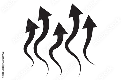 Blue arrow showing wind air flow set isolated, air direction circulation motion and strength signs