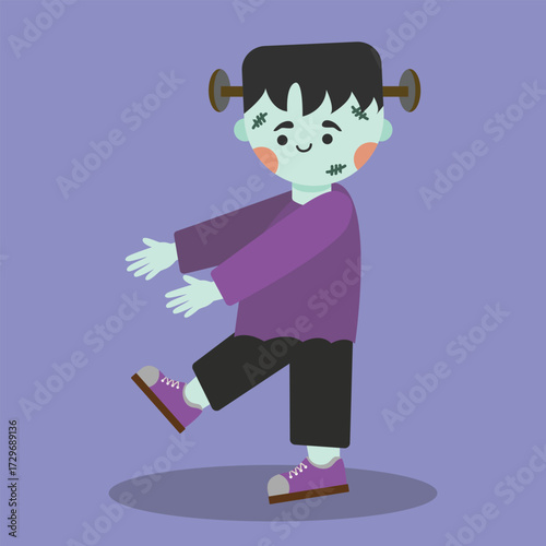 Cute frankenstein's monster clipart Illustration with kawaii hand drawn style for halloween season