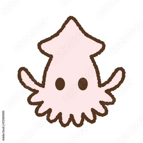 手書き風の単品アイコンイラスト　生き物　イカ