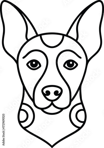A vector cartoon portrait of a cute, white husky dog with a black face