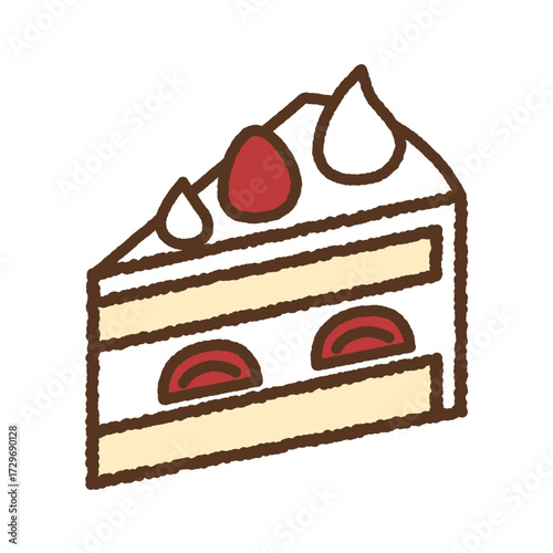 手書き風の単品アイコンイラスト　食べ物　ショートケーキ