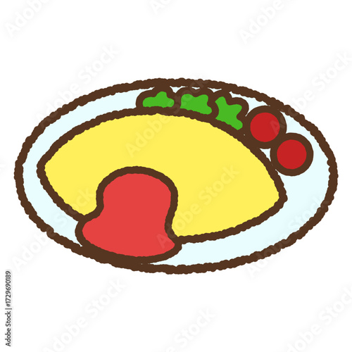 手書き風の単品アイコンイラスト　食べ物　オムレツ
