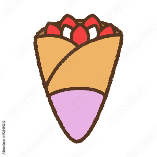 手書き風の単品アイコンイラスト　食べ物　クレープ
