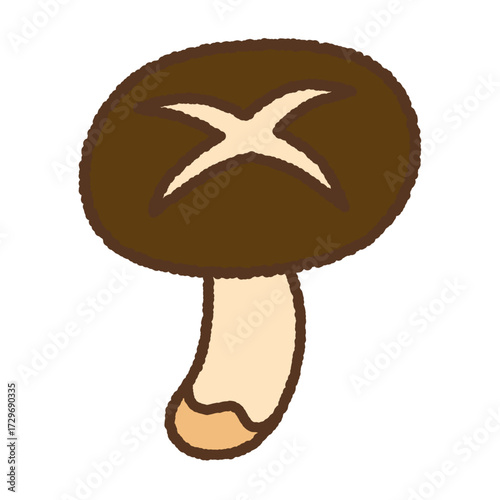 手書き風の単品アイコンイラスト　キノコ　しいたけ