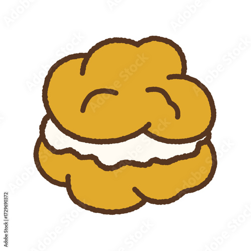 手書き風の単品アイコンイラスト　食べ物　シュークリーム