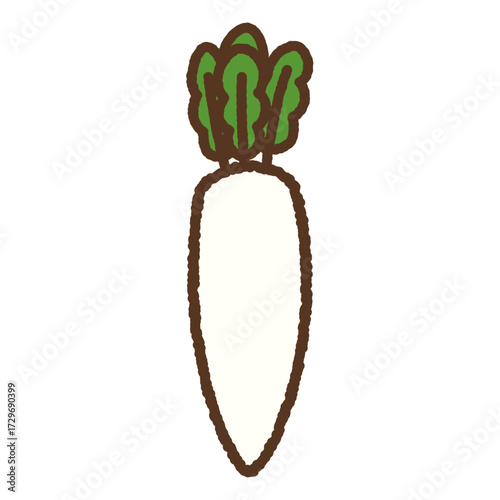 手書き風の単品アイコンイラスト　野菜　だいこん