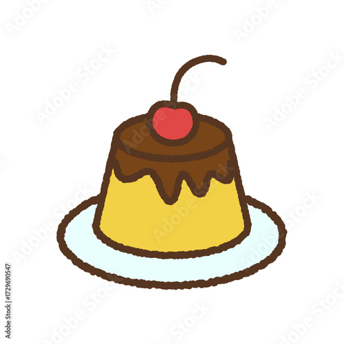 手書き風の単品アイコンイラスト　食べ物　プリン