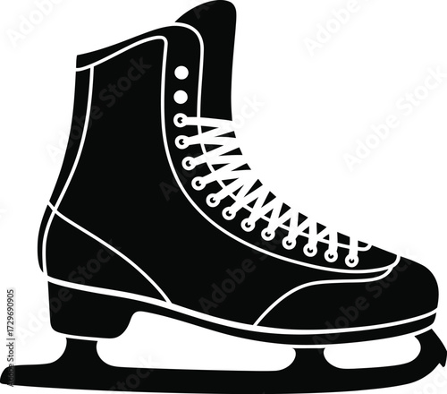 Black ice skate vector silhouette figure skate white
