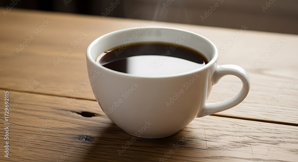Obraz premium Aromatic Coffee in White Mug on Wooden Table.