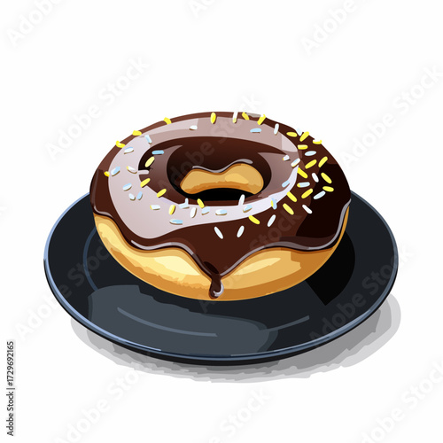 Pixel Art Donut with Chocolate Glaze and Sprinkles on Dark Plate