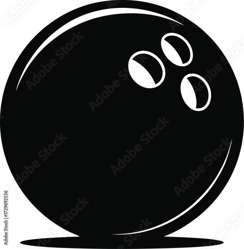 Black bowling ball with finger holes white sport
